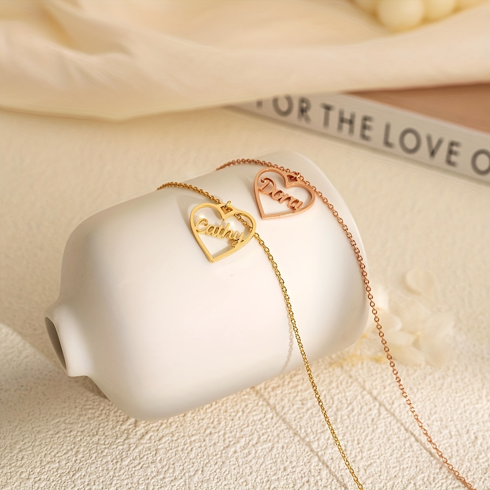 Women's Personalized Boho Heart-Shaped Name Pendant Necklace, 18K Gold Plated