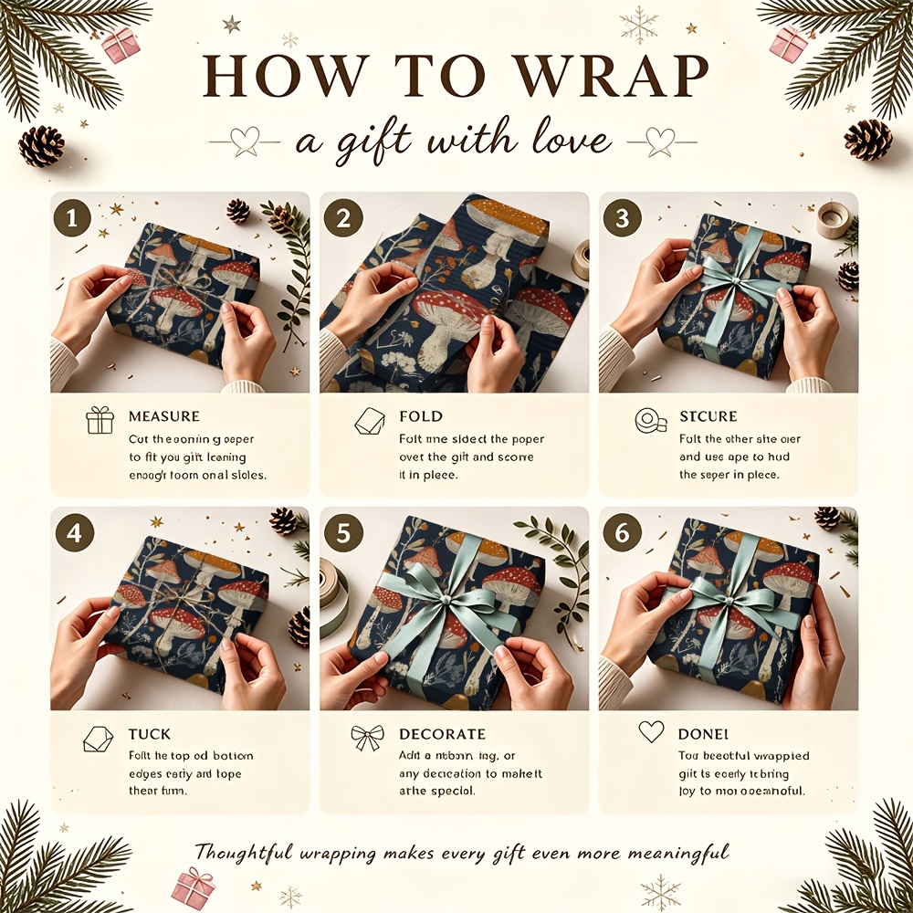 Vintage Mushroom Botanical Print Wrapping Paper for Holiday Gifts