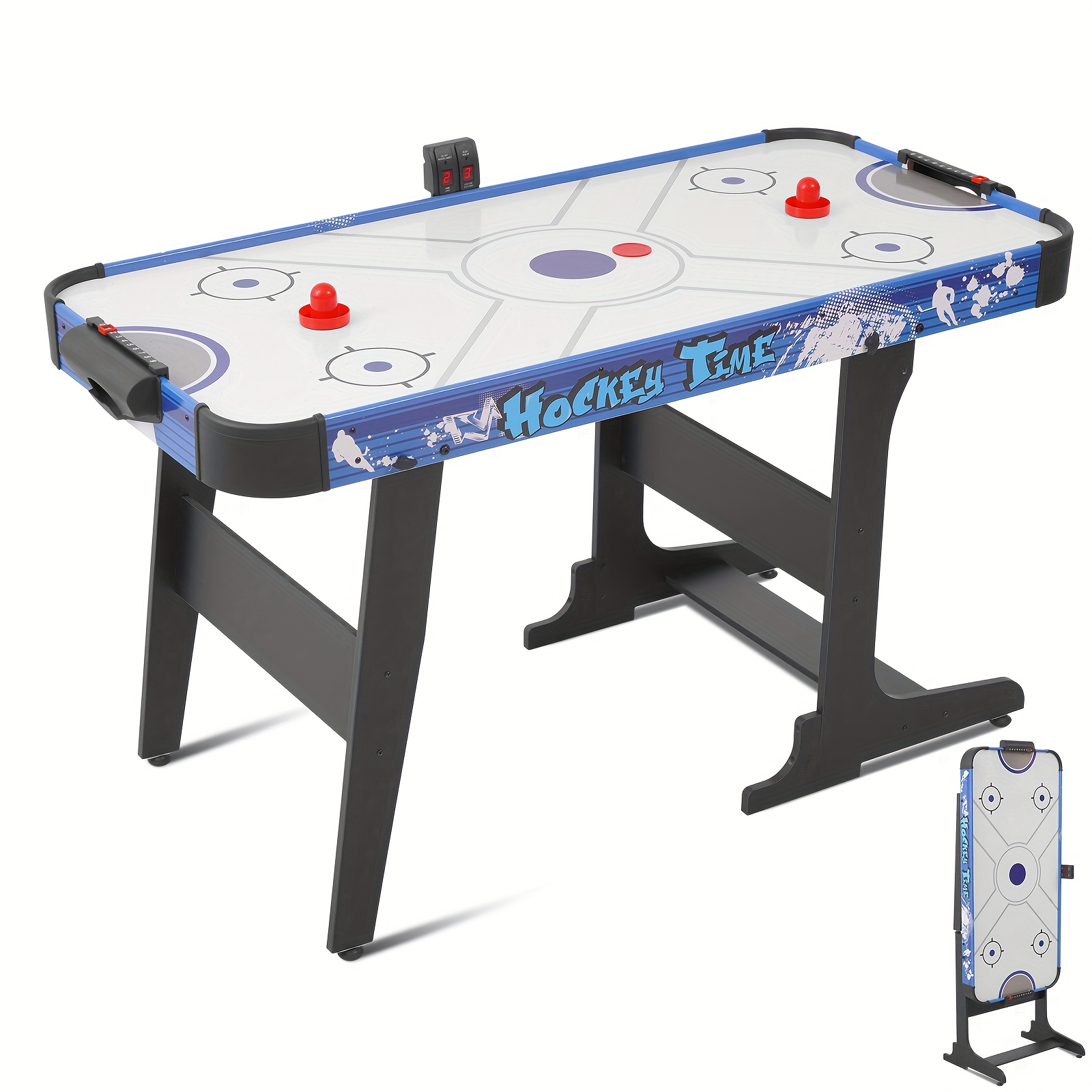 TEMU 58" Foldable Air Hockey Table, Indoor Hockey Arcade Game Table /2 Pucks, 2 Pushers, Indoor Hockey Table Sports Gaming Set, Led Scoring System,