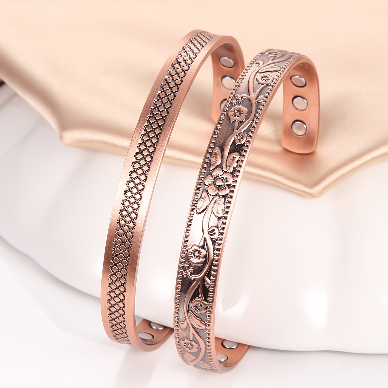 TEMU 2pcs Women And Men Copper Magnetic Bracelets, With 6pcs Super Strong Magnets, Adjustable Copper Sleeve Bangles