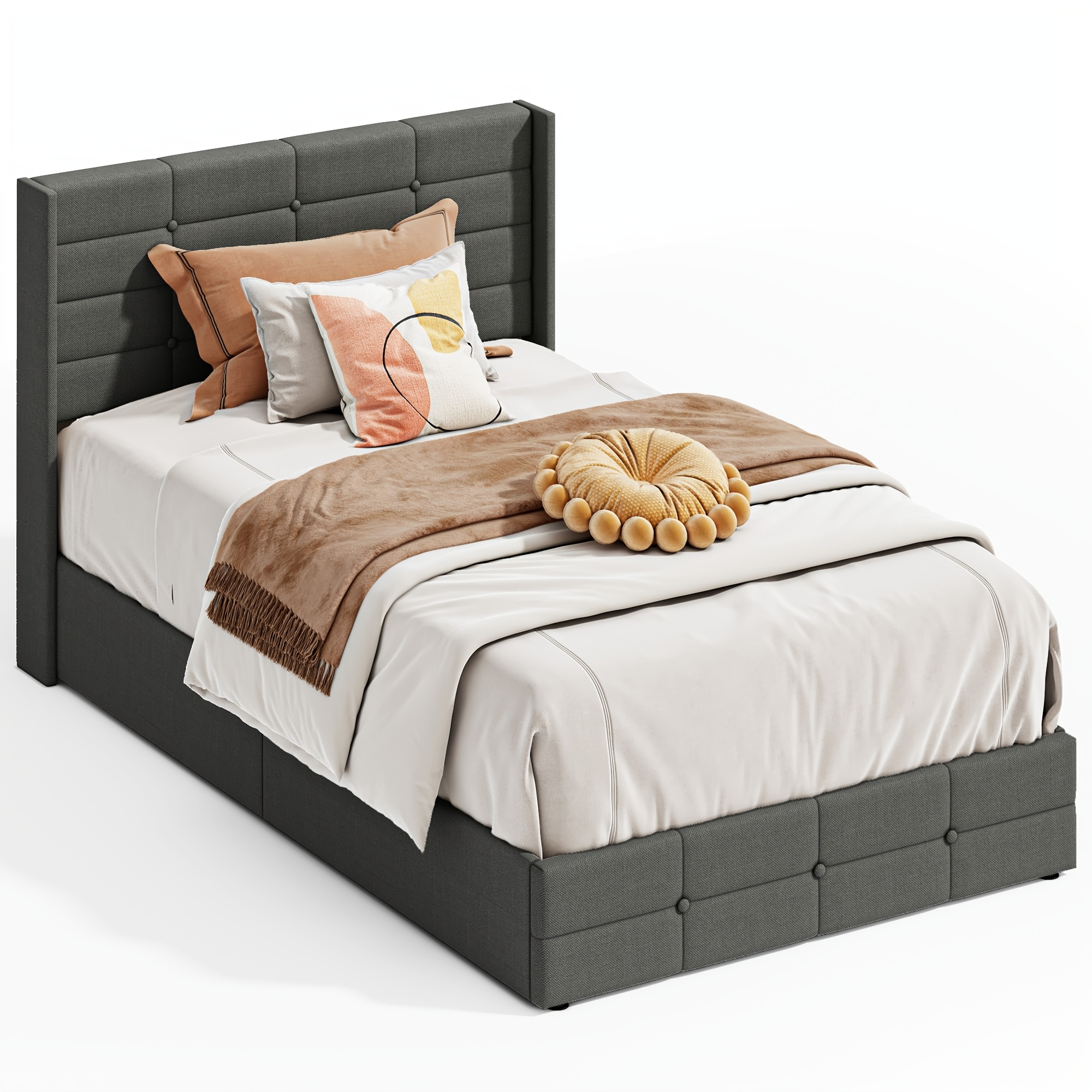 120x200cm Hydraulic Bed Frame, Upholstered Double Bed Frame, Storage Single Bed Frame, Functional Bed Frame With Storage Space And Slatted Base, Mattress Not Included