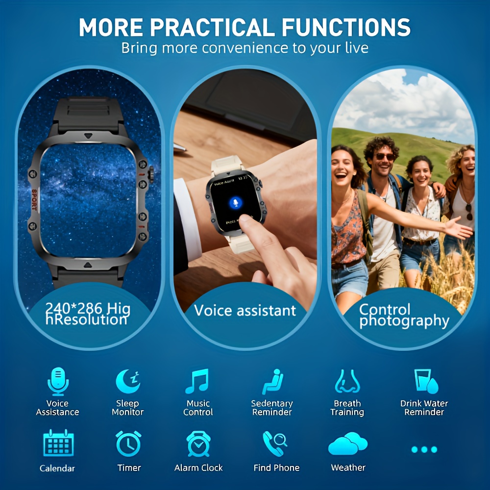 Nouvelle Montre Connectée pour Hommes et Femmes - Appels/Textos Sans Fil/Modes Sportifs Multiples/Contrôle à Distance de l'Appareil Photo/Tracker de Fitness, Compatible iPhone et Android, Chargement USB, Connectivité Intelligente, Style Moderne, Écran Clair, Cadeau Idéal pour