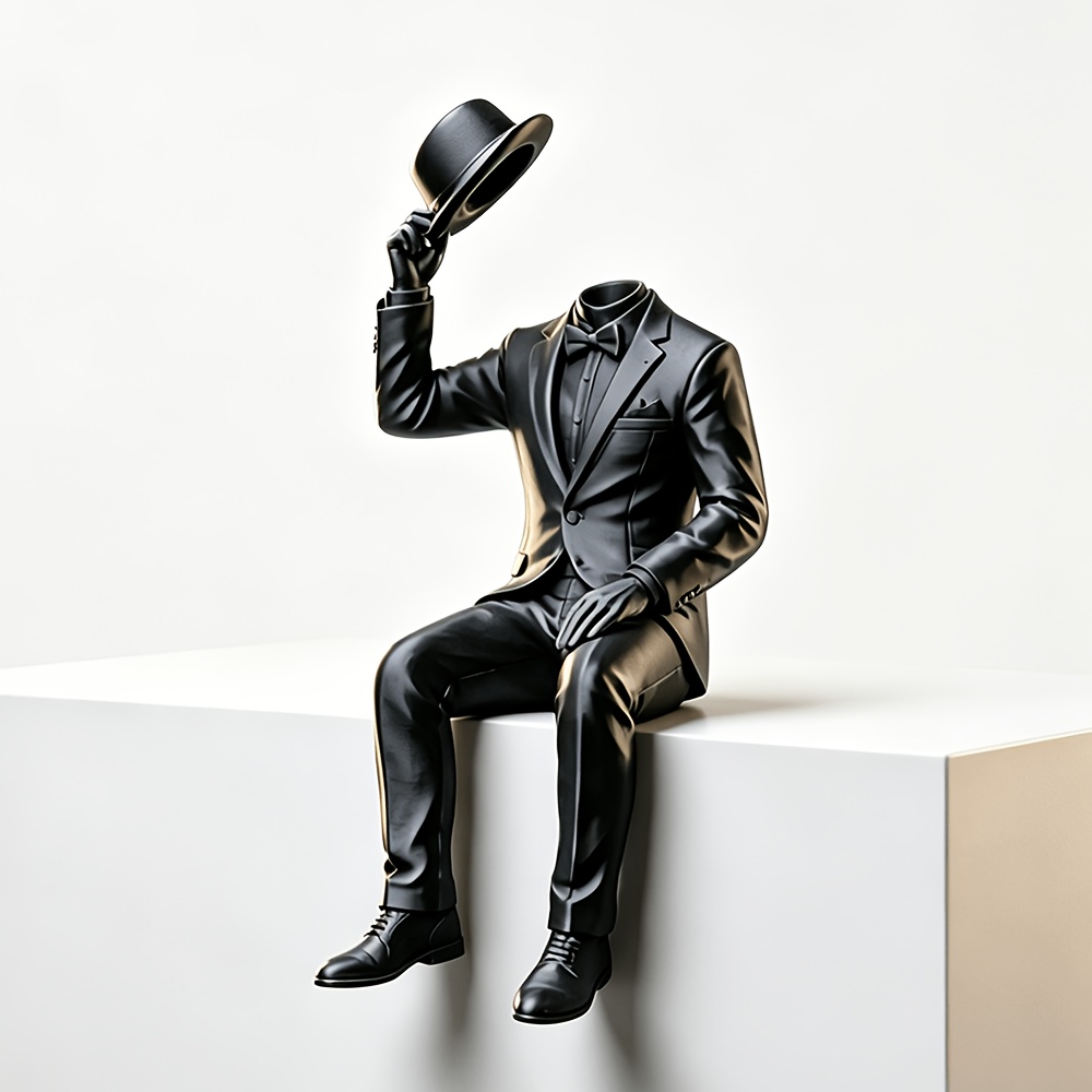 TEMU Black And White Invisible Faceless Gentleman Figurines For Halloween, Dressed In Tuxedo, Hat In Hand, Coffee In Hand, 3d Printed Ornaments,