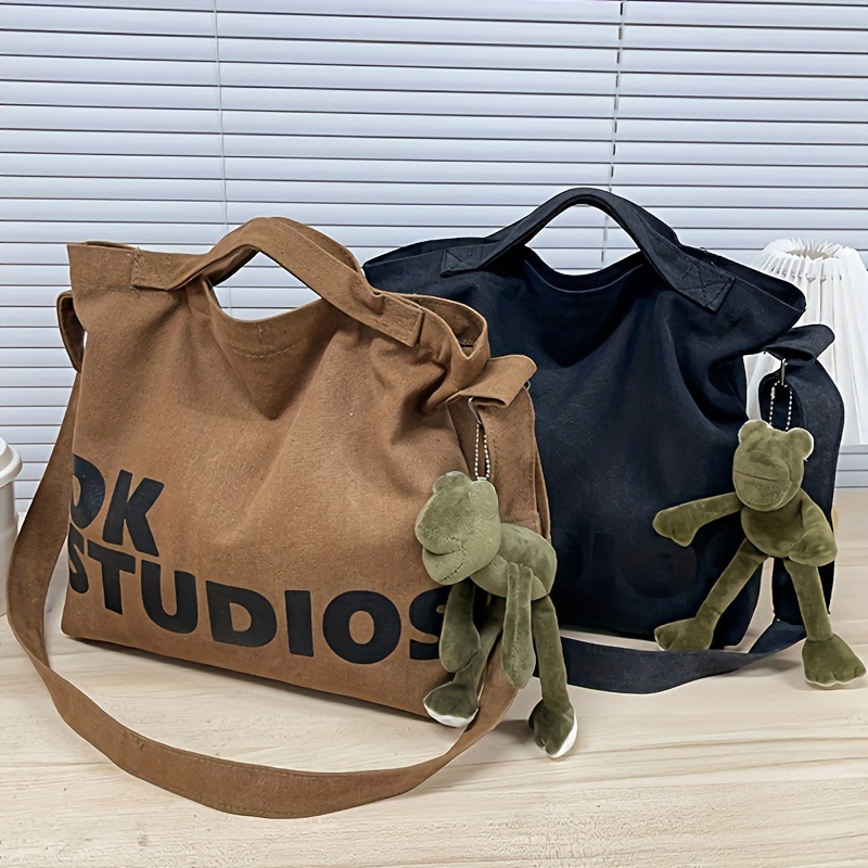 

2in1 Letter Print Canvas Tote Bag, Retro Style Crossbody Bag, Student Schoolbag, Office Commute Bag, Large Capacity Handbag For Laptop