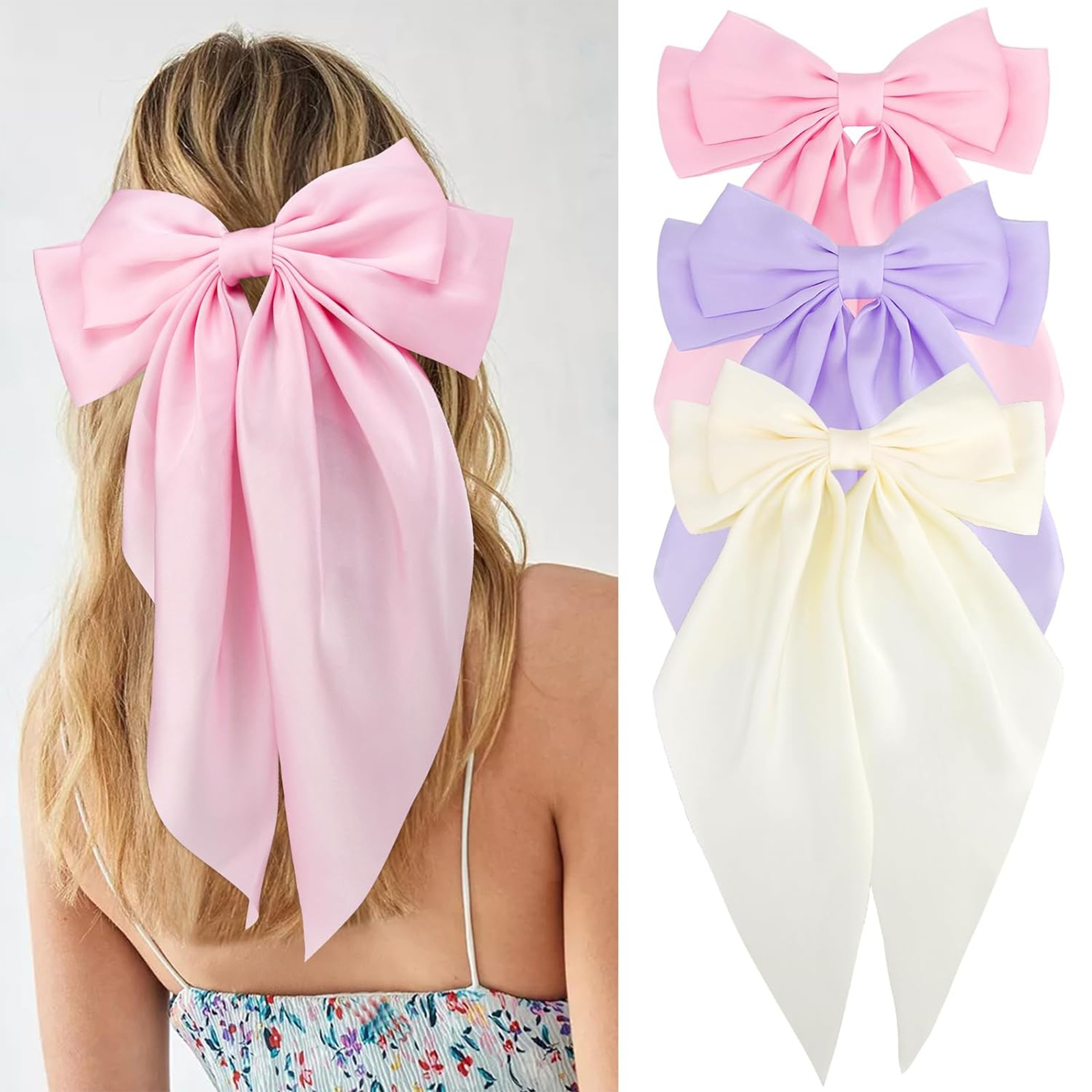 

3pcs Elegant Solid Color Ribbon Bowknot Shaped Hair Clips Trendy Hair Decoration For Women And Daily Use