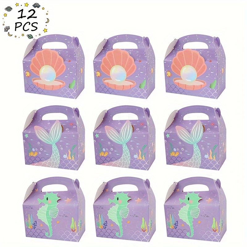 Image of 12pcs Purple Mermaid Gift Boxes - Ocean Theme Party Favors For Birthdays, Gender Reveals & Weddings - Versatile Paper Packaging For , Gift Wrapping Supplies, Family Holiday, Christmas, Halloween