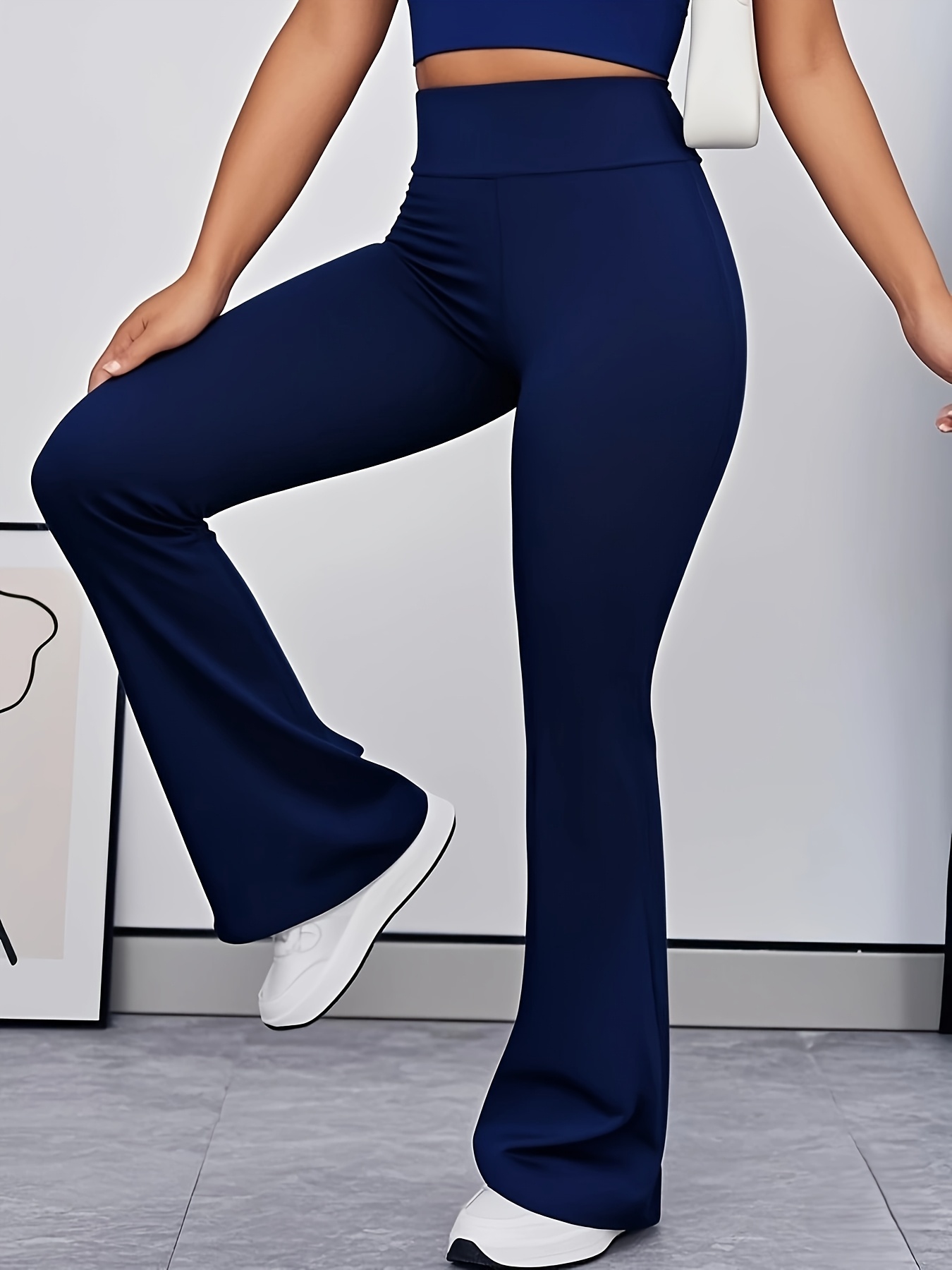 Women'S Plus Size Solid Color Wide Waist High Waist Flare Leg Yoga Pants - Stretchy, Elegant All-Season Activewear, Comfortable Fitness Apparel|Elegant Activewear|Stretchy Fabric