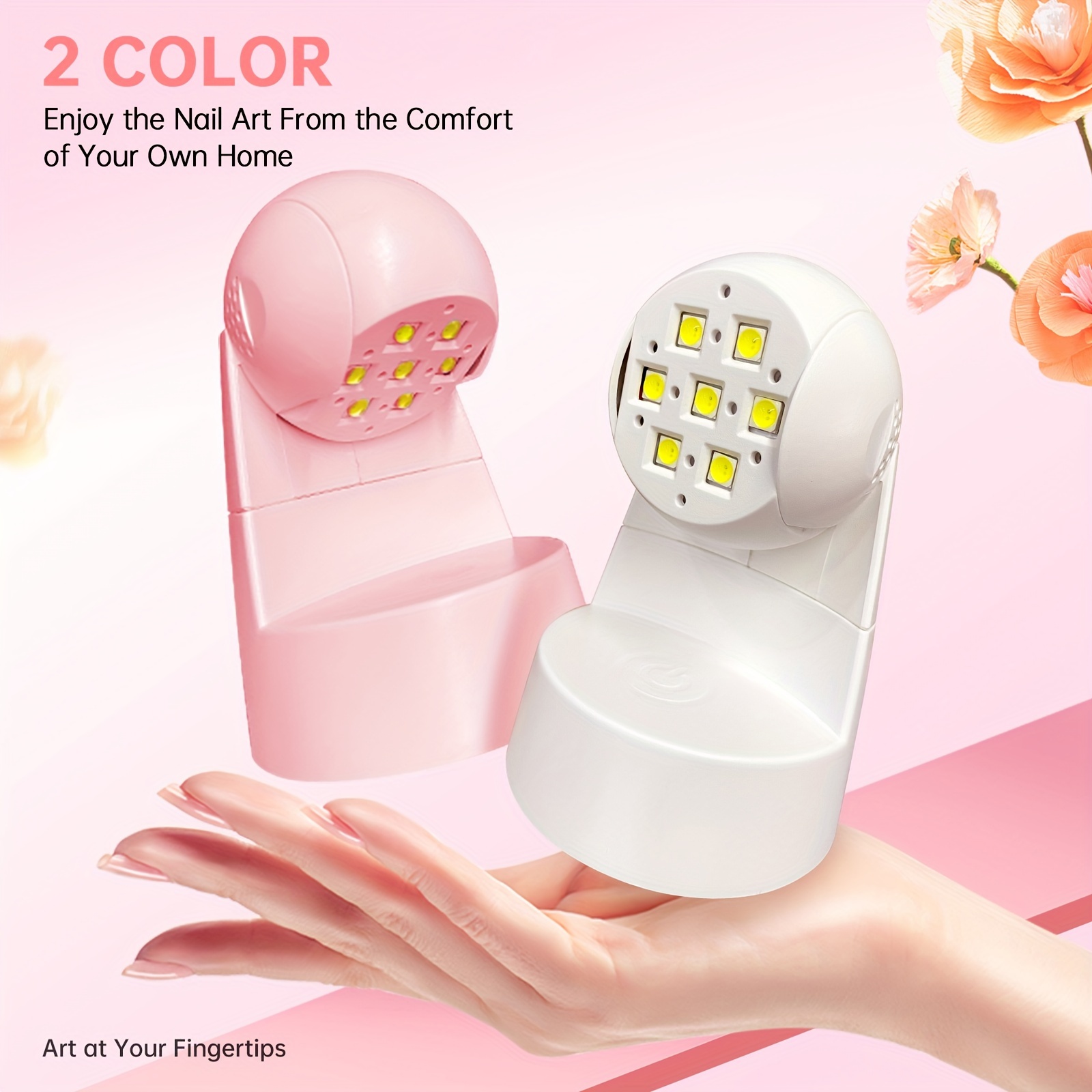 

2pcs Uv Led Nail Lamp Mini 90°rotatable Stand 18w Portable Usb Nail Dryer With Smart Sensor For Uv Gel Polish Nail Glue Gel-pink And White