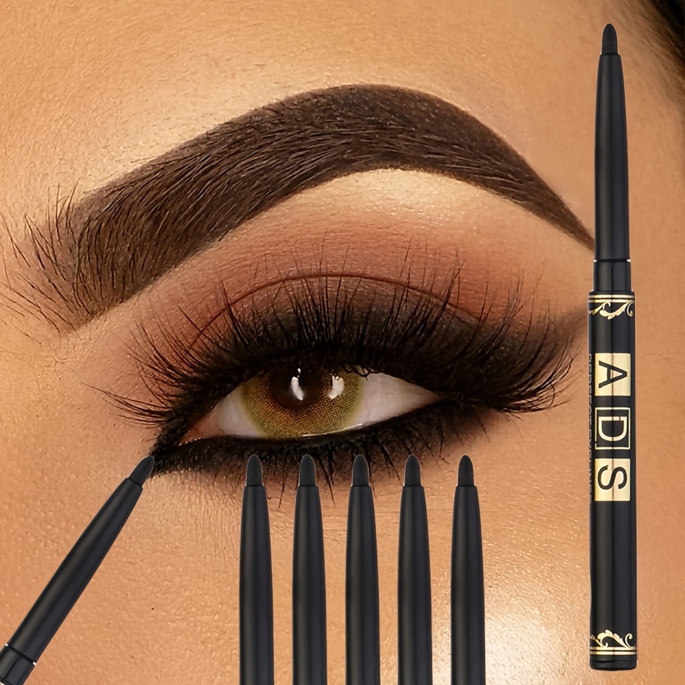 Image of Set Of 5 Black Eyeliner Pencils That Are Waterproof, Sweat-resistant, And Smudge-resistant, Featuring A Convenient Twist Mechanism For Makeup