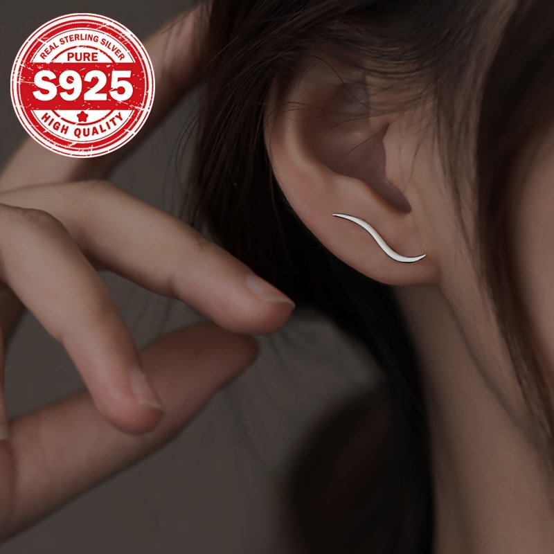 1 pair s925   line ear hooks minimalist sporty design   daily wear fitness ideal gift for women fitness accessories sporty earrings s925 silver earrings for Product details 0