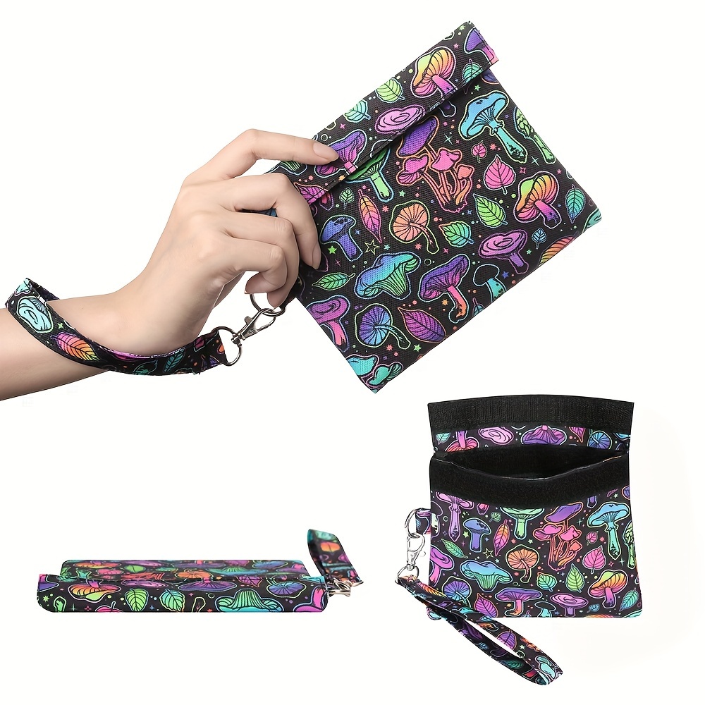 

Firedog Vibrant Mushroom Pattern Smell-proof Pouch - Odorless, Airtight Nylon Storage Bag With Wrist Strap & Keyring - Ideal For Travel & Use