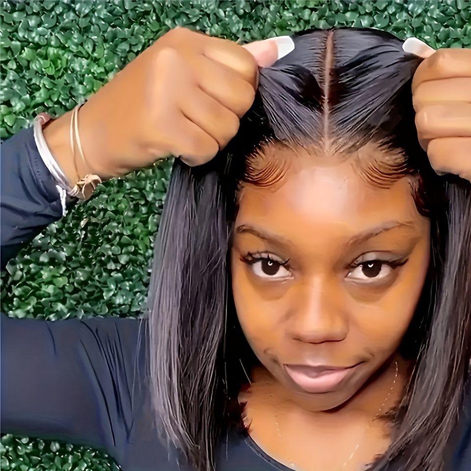 glueless human hair bob wig 4x4 hd lace closure straight short bob preplucked pre cut lace front wig for women 150 density suitable for details 2