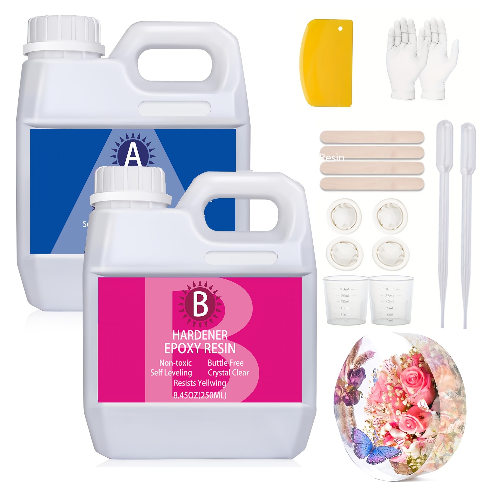 

Epoxy Resin Kit - 1:1 Ratio Crystal Clear Resin And Hardener Set For Art, Jewelry Making, River Tables - Includes Sticks, Gloves & Accessories - Self-leveling, Uv Resistant, Non-toxic Craft Material