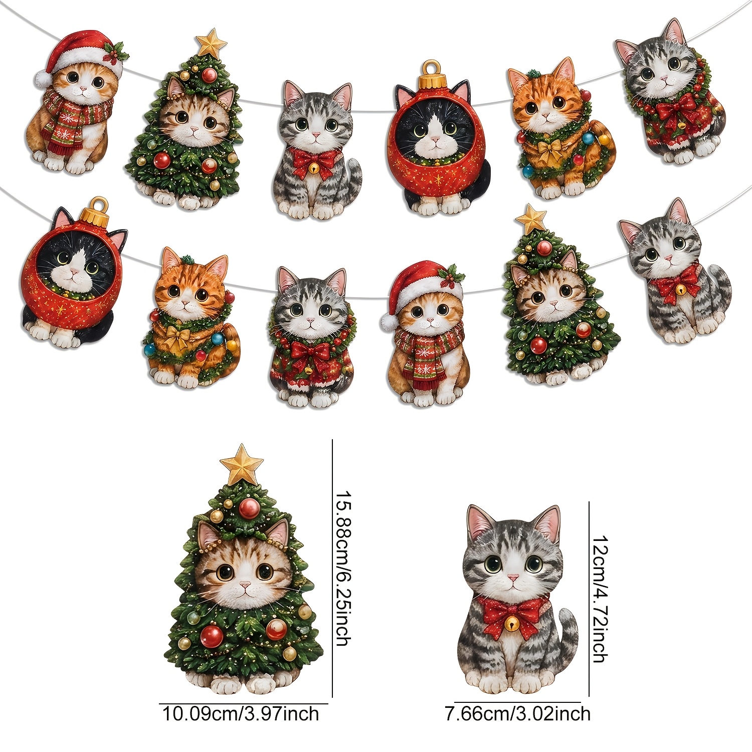 TEMU Christmas Paper Pull Flag Garland With Adorable Cat Ornaments, Vintage Style Hanging Banner For Indoor Xmas Home Holiday Party Decoration