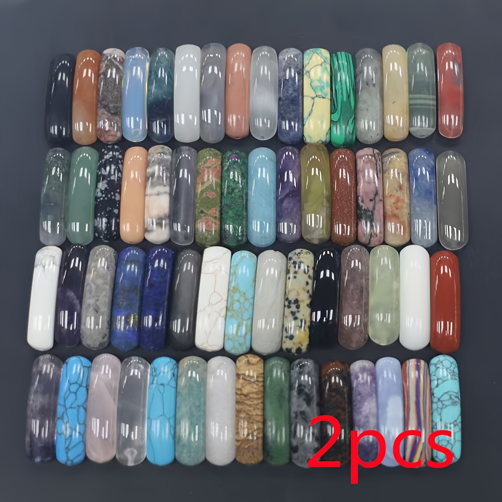 TEMU 2pcs Natural Stone Bridge Stone Beads - Semi-circular Beads With Marbled Patterns In Blue, Green, Brown, Black, White, Red, Purple, Orange,