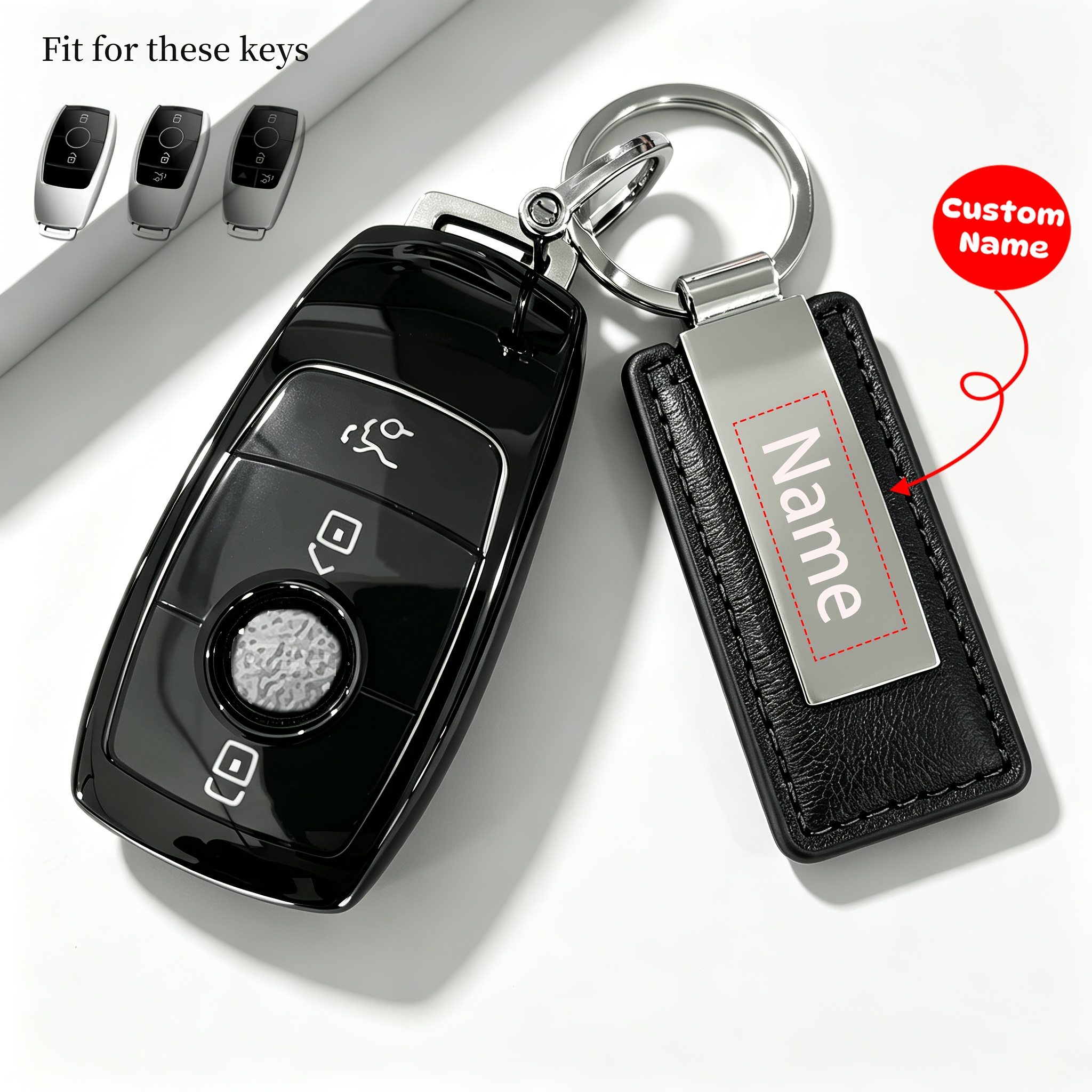 TEMU Custom Name Engraved Premium Tpu Car Key Case With Keychain, Anti-scratch Key Fob Protector Fit For Mercedes-benz S Glc Cle W177 W205 W213 W222