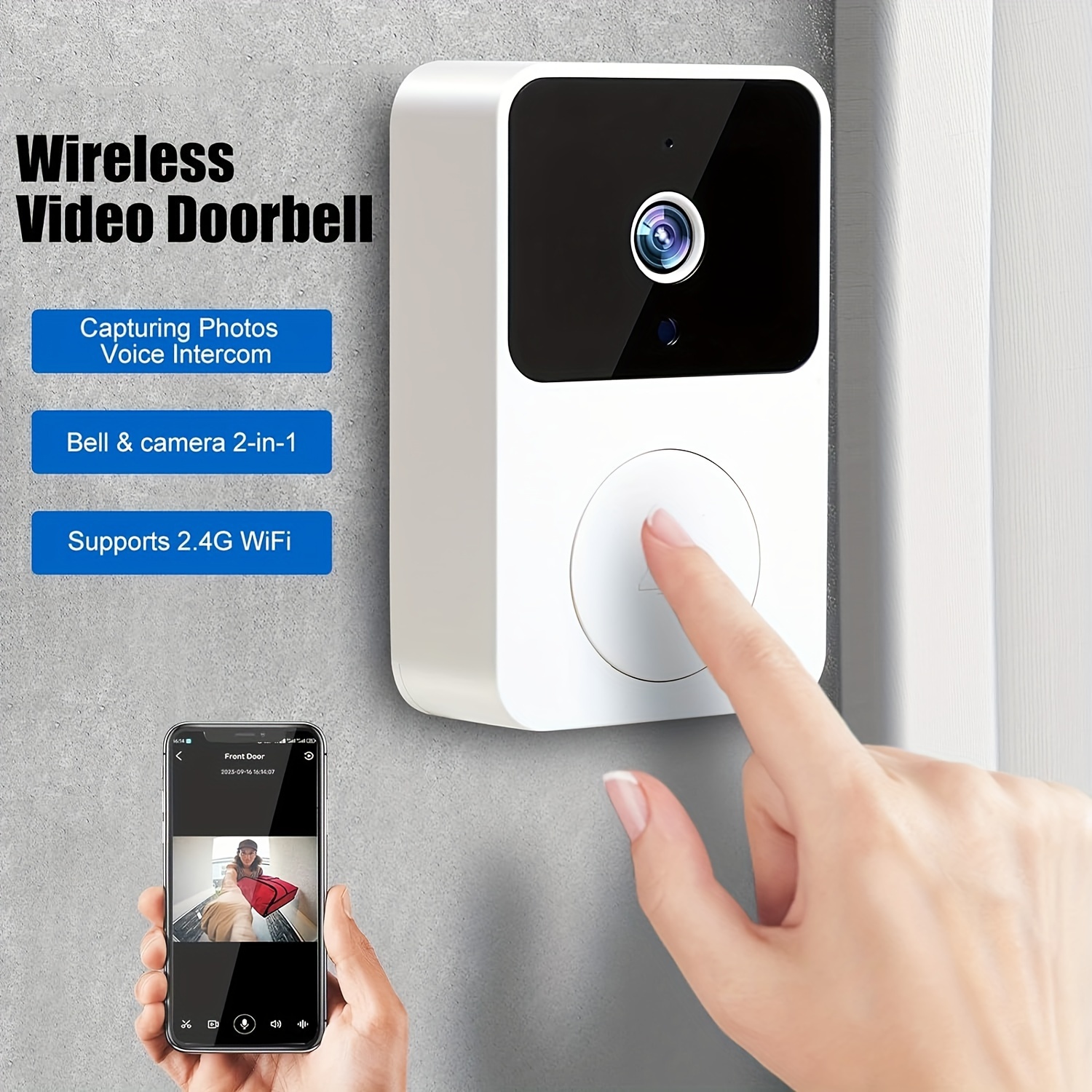 

1pc Video Doorbell Camera With Night Vision, Wifi Security, Audio, Photo & Recording, App Control, Voice Change, Smart Home - Black, Entrance Monitoring | Modern Doorbell | Audio Technology