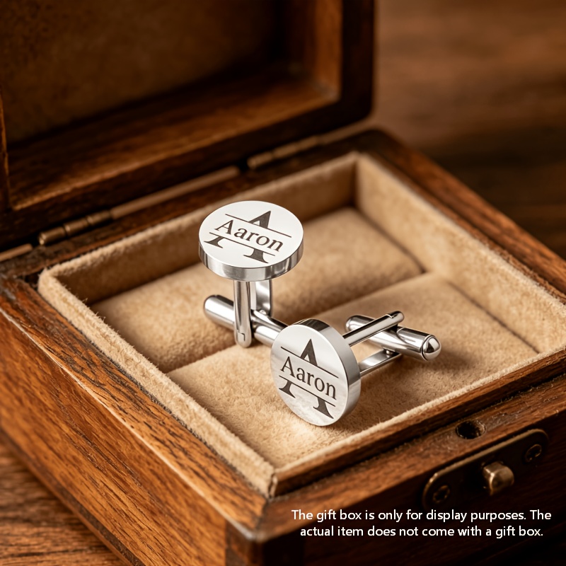 TEMU Personalized Engravable Black Enamel Cufflinks Suitable For Him - Name/initials, Enamel & Elegant, Commemorative Gift For Weddings, , Corporate