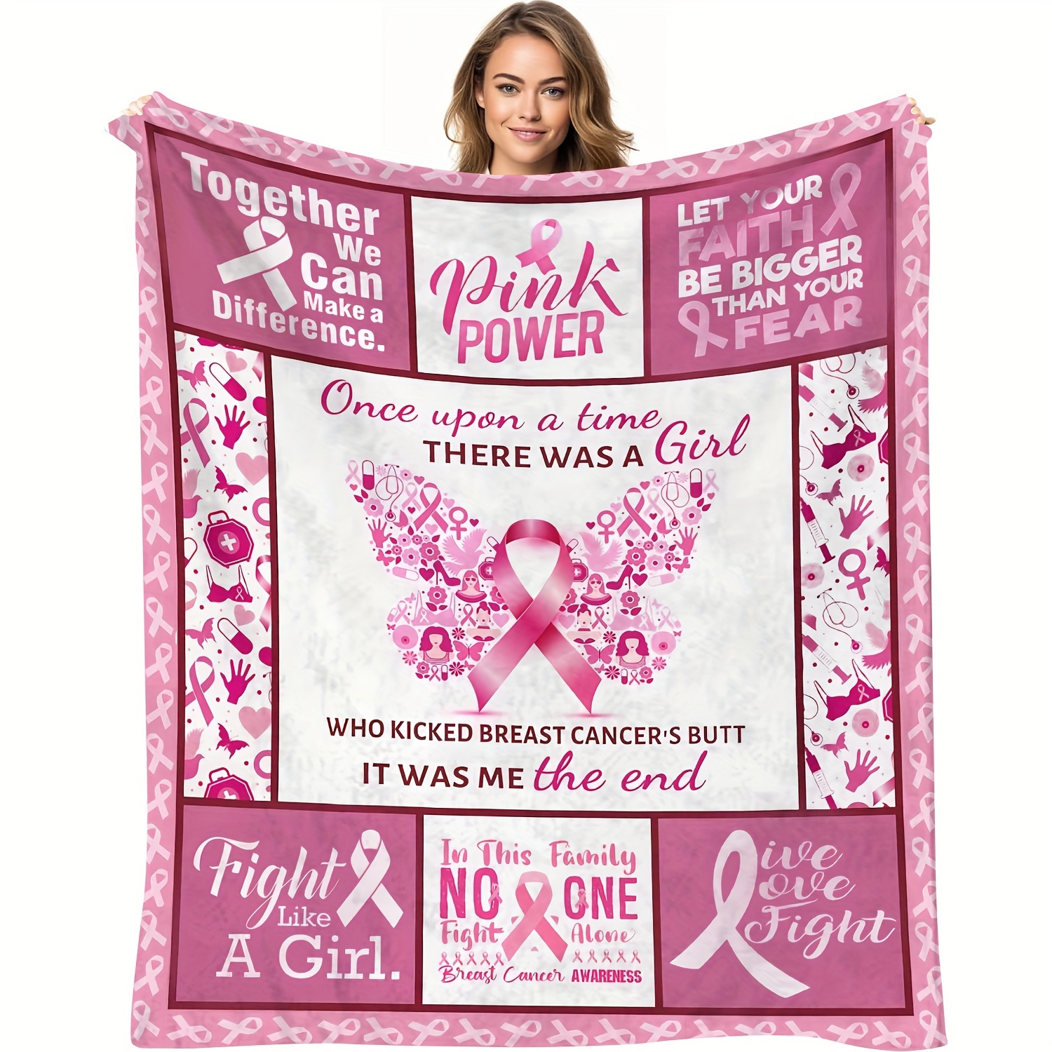 

1pc Breast Cancer Awareness Blanket, Breast For Women, Breast Gifts For Women Girls Friends, Soft Cozy Butterfly Fleece Flannel Throw Blanket