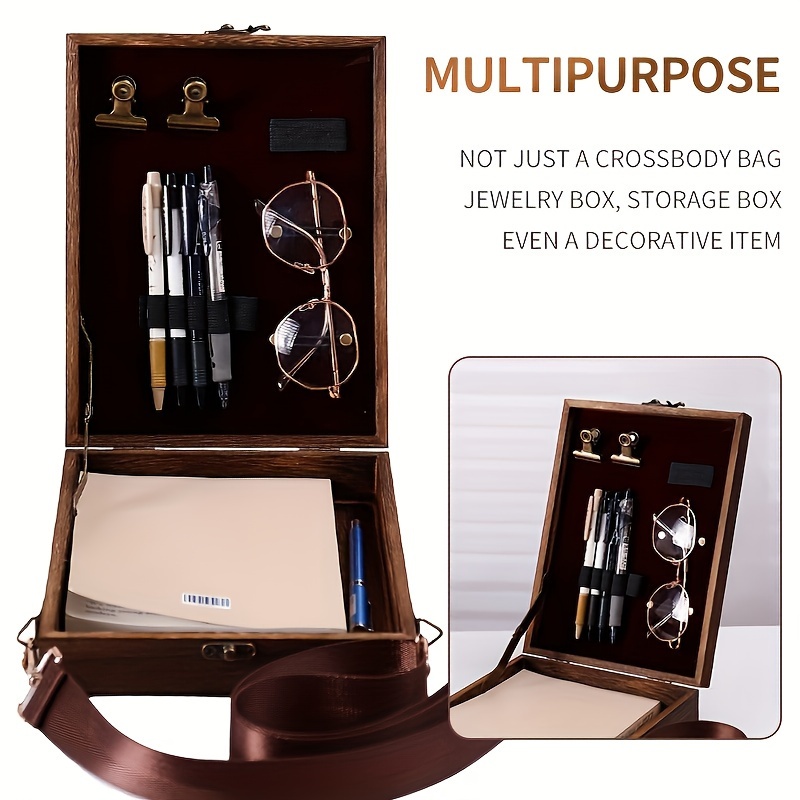 1pc writers messenger wooden box multifunctional handcrafted wooden crossbody bag portable artist toolkit brush storage box   easel for outdoor painting Product details 4