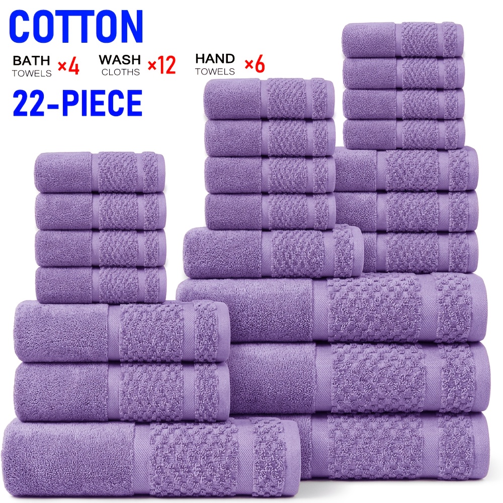 TEMU 22/10pcs Bathroom Towels Set, Solid Color Towel, Optional, Soft And Comfortable, Absorbent, Family Set, Suitable For Travel, Bathroom, Fitness,