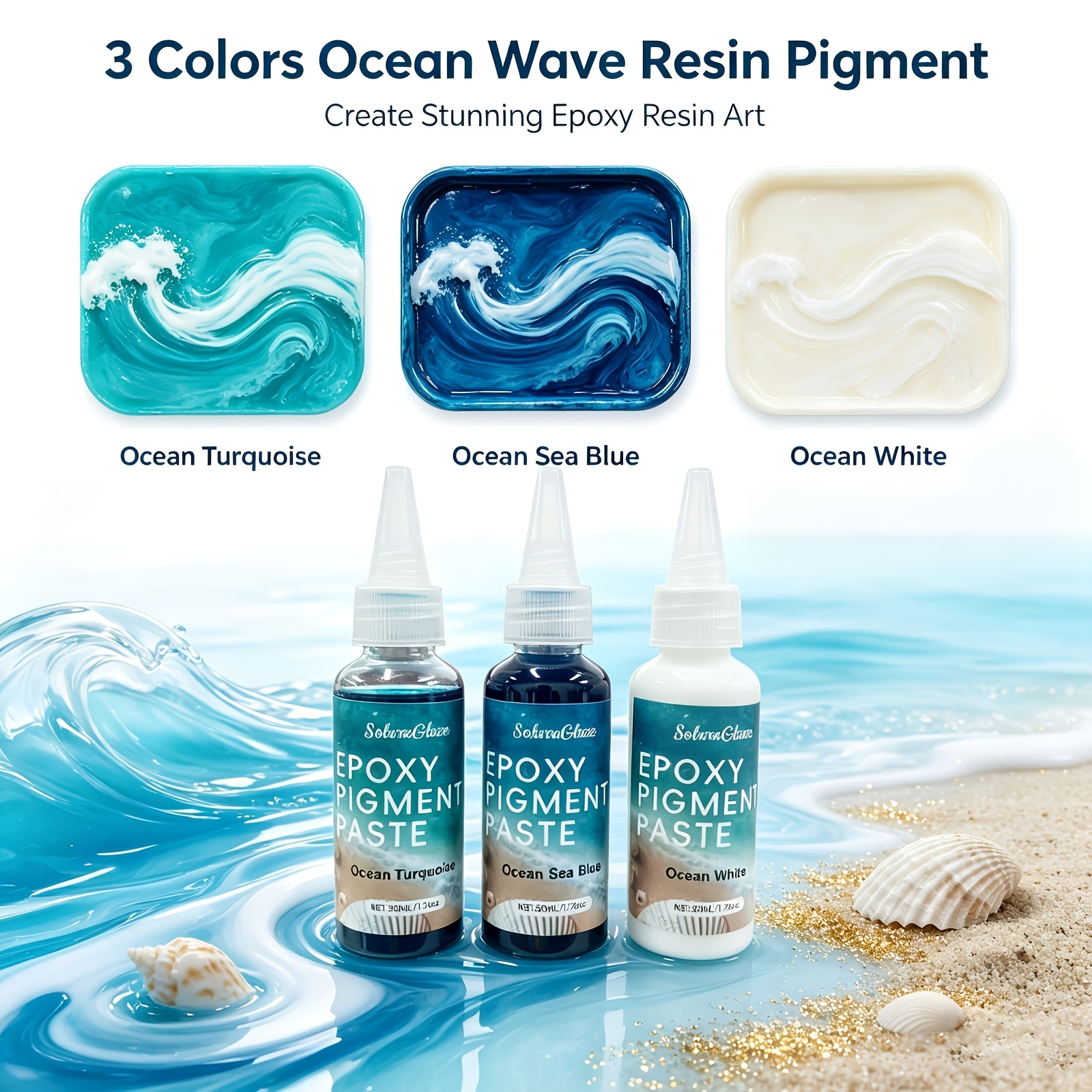 Image of [for Professional Art Use] 3pcs 50ml Ocean Wave Resin High Concentration Oily Resin Colorant, Fade Resistant, Suitable For Resin Art & Crafts Jewelry, Coasters, River Tables Making