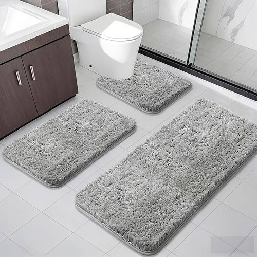 3pcs memory foam bath mat ultra soft plush standing mat features u shaped toilet outline extra thick super absorbent soft mat bathroom shower bathroom accessories non slip bath mat room mat outdoor entry mat