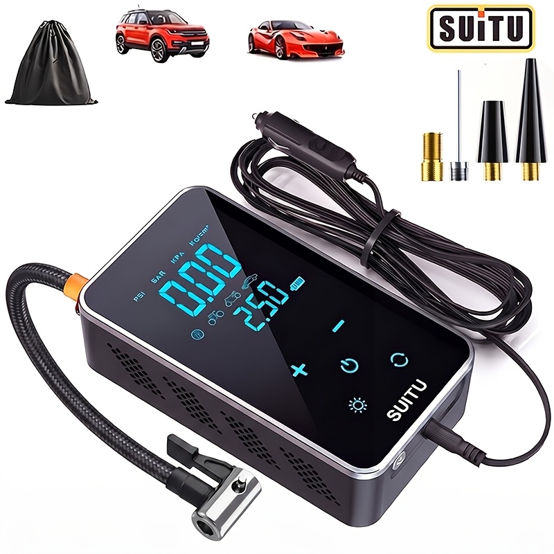 TEMU Suitu Wired Car Tire Inflator Handheld Air Compressor With Digital Display & Smart Touch Control, 4x Fast Inflation, Auto-shutoff, Battery-free