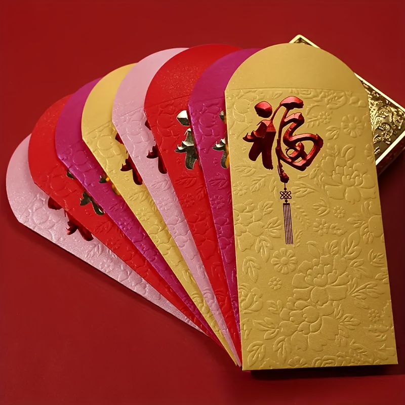 

10pcs Red Envelopes With Accents - 6.5" X 3.54", Textured Pink, Red, & Golden For Weddings & New Year Celebrations, Ideal For Gifts & Party Favors