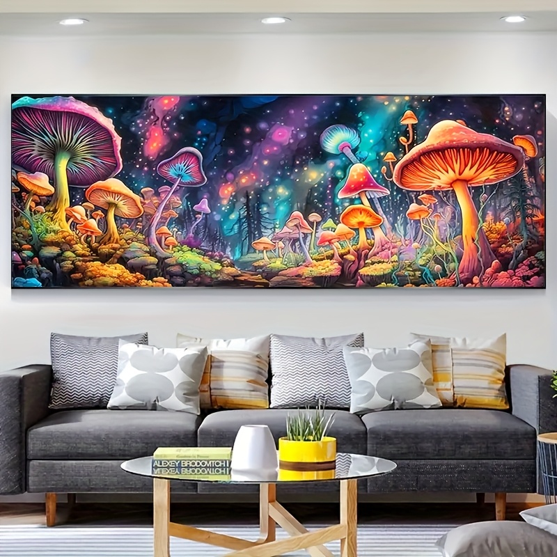 5d Diy Large Diamond Painting Kits For Adults, 35.5x11.8inch/ 90x30cm Mushroom Round Full Kits For Home Wall Decoration, Gifts For Mother Day, Father Day, Christmas Day And Birthday