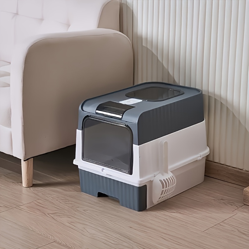 Fully Enclosed Foldable Cat Litter Box With Odor-proof Drawer And Splash Guard