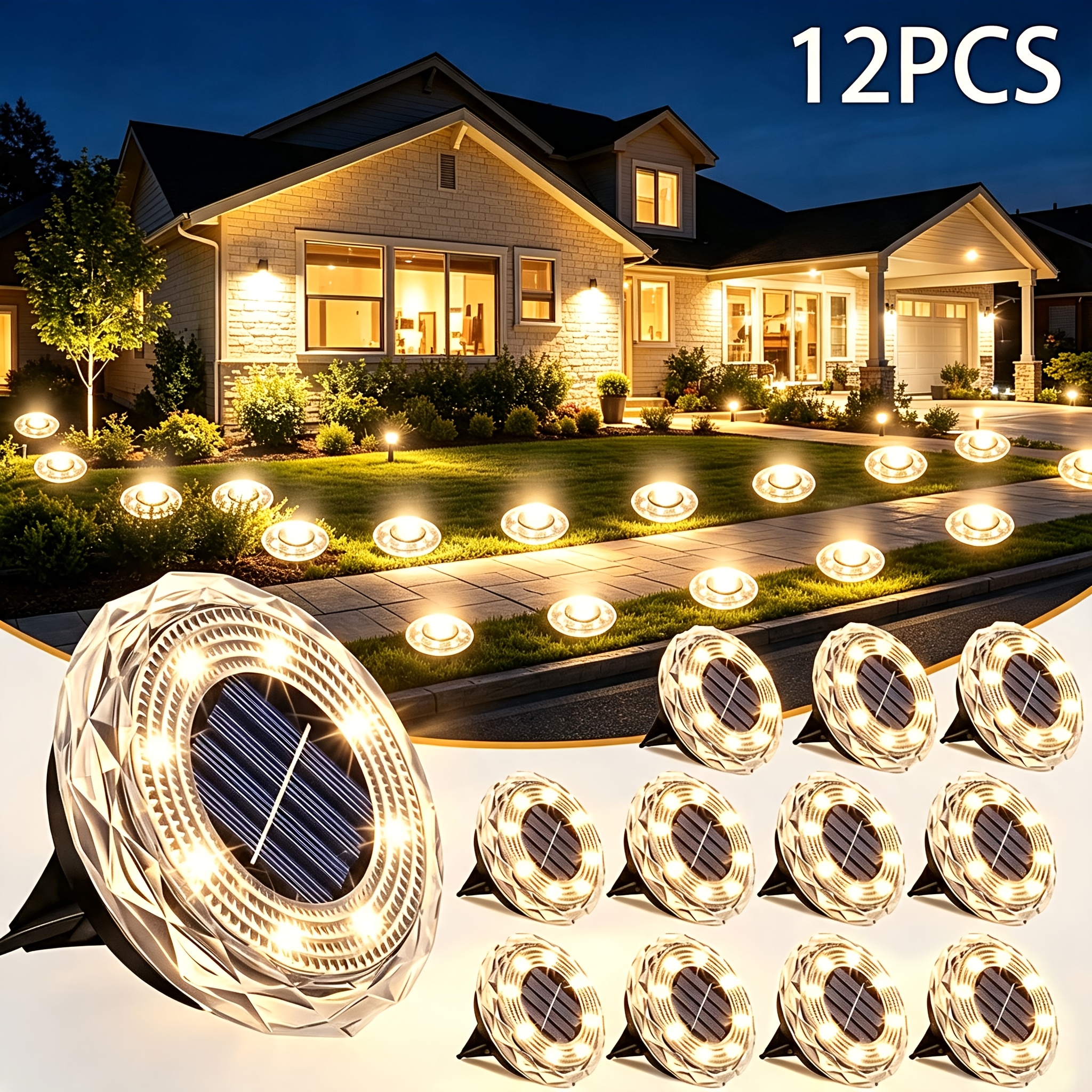 TEMU 24pcs Of Solar -mounted Lights, Stylish And Beautiful Lawn Lights, High-brightness Solar Circular Lights, With Automatic Brightness Sensing