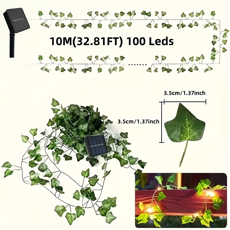 E-shop 1 Stück Solarbetriebene Künstliche Efeu-Lichterkette, 50/100 LED Solar-Fairy Lights mit 8 für Garten, Wand, Balkon, , Baum, Hochzeit, Party,