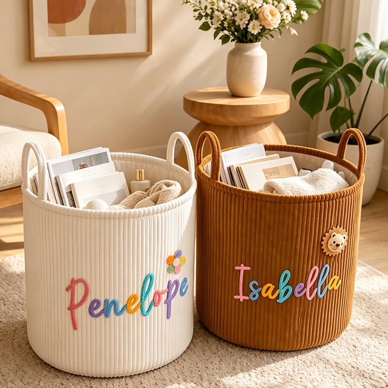 Personalized Storage Basket with Handle, Customized Name Design