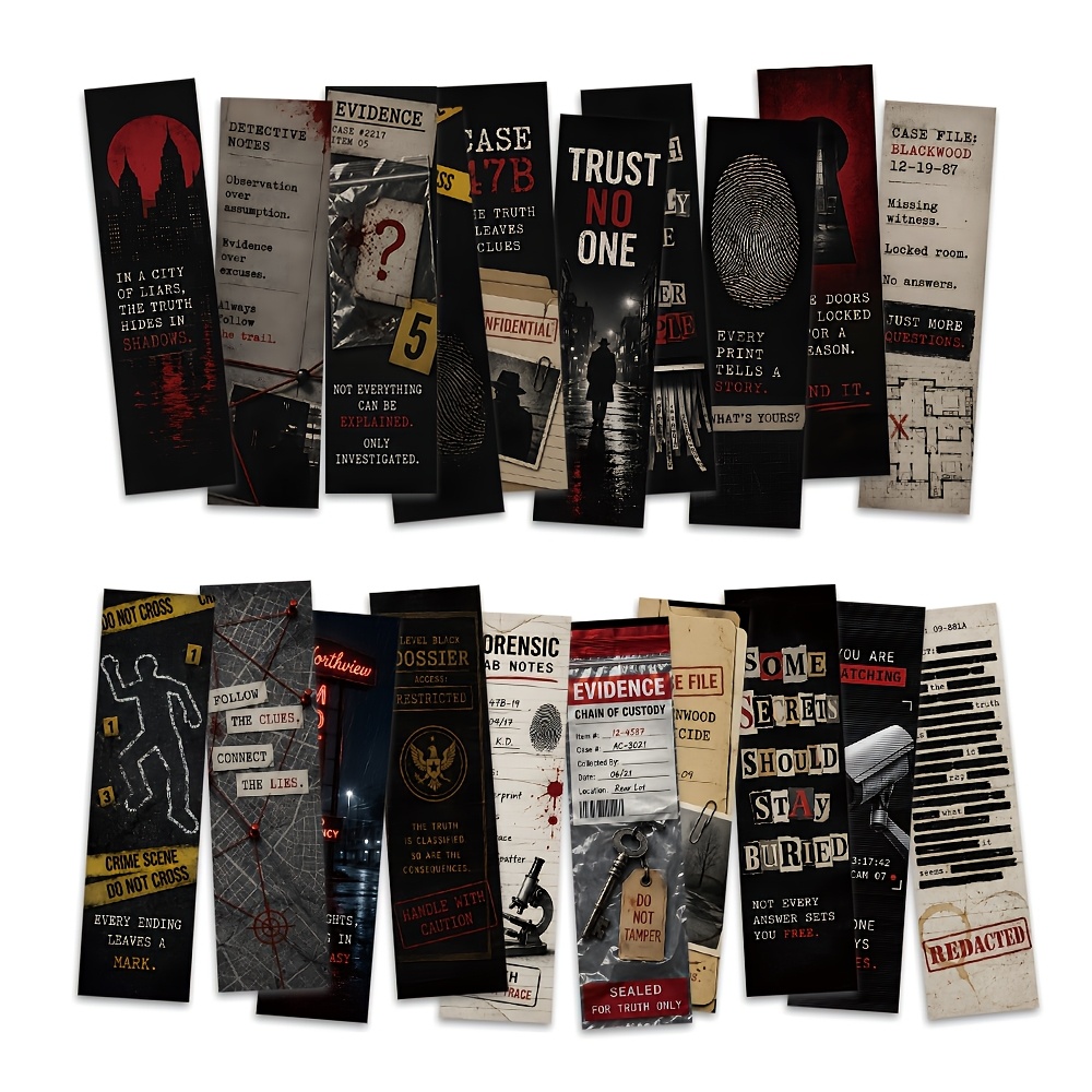 TEMU 20pcs Suitable For School & Office Bookmarks - Vintage Detective Bookmarks With Rainy Night Mystery Theme, Black & White Bookmarks Suitable For