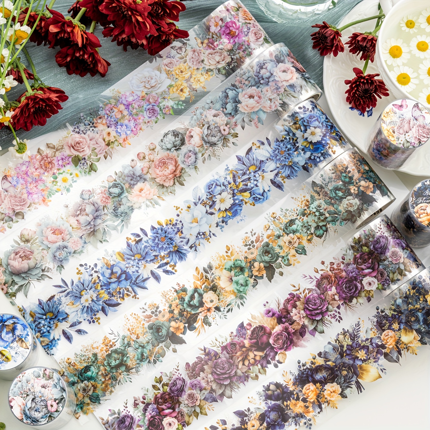

Vintage Floral Washi Tape, 1 Roll - Decorative Adhesive For Scrapbooking, Diy Crafts & Journaling
