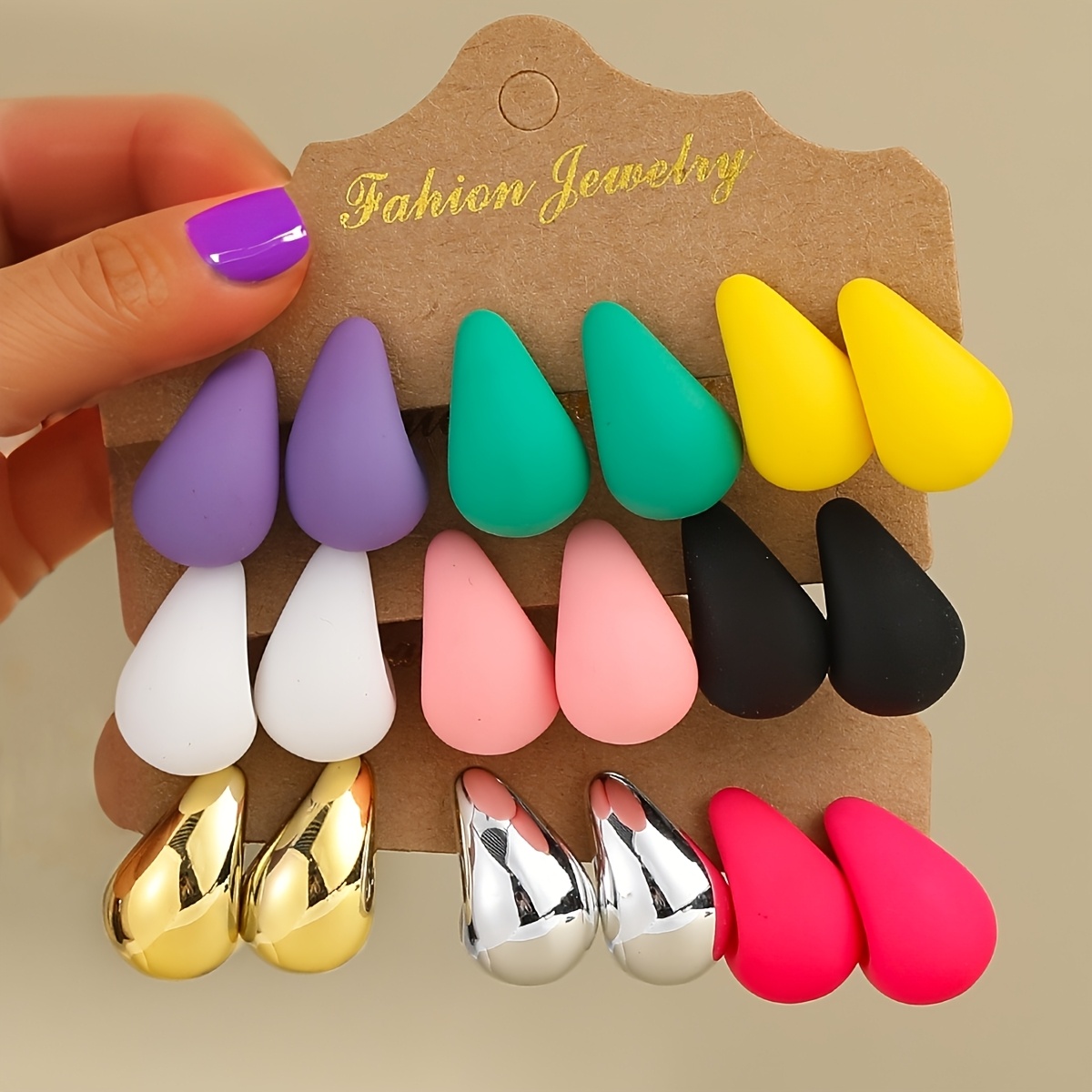 E-shop 18-teiliges Set Modische Dopamin & Bonbonfarbene Wassertropfen-Ohrringe, Leichtes Material, Keine Belastung, Ideal für den täglichen Look von