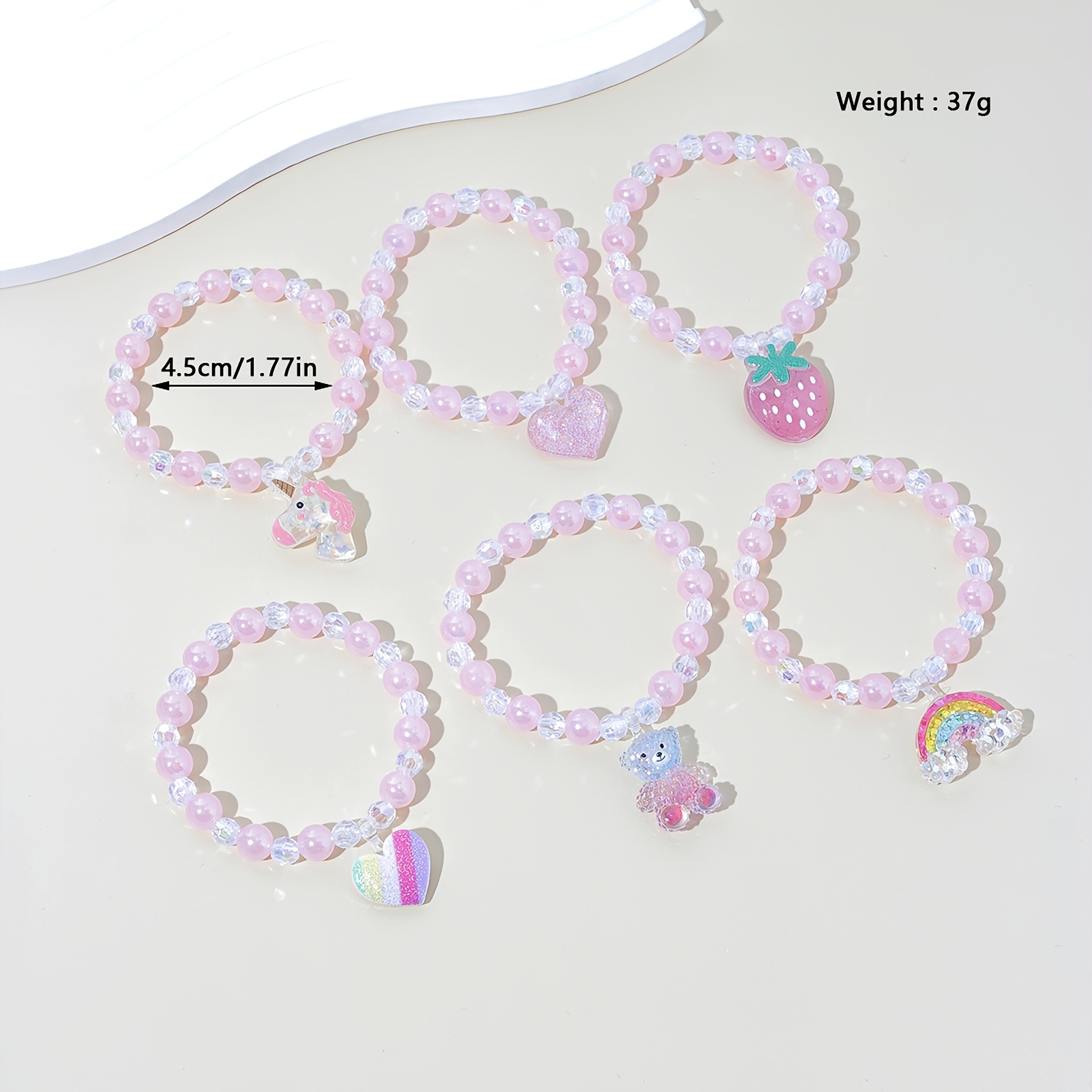 Image of 6pcs Pink Beaded Animal Pendant Bracelet Sets For Little Girls - Adorable Jewelry Sets, Party Favors, Fillers, Classroom Prizes, Birthday Gifts, Charm Bracelets| Design|colorful Bead