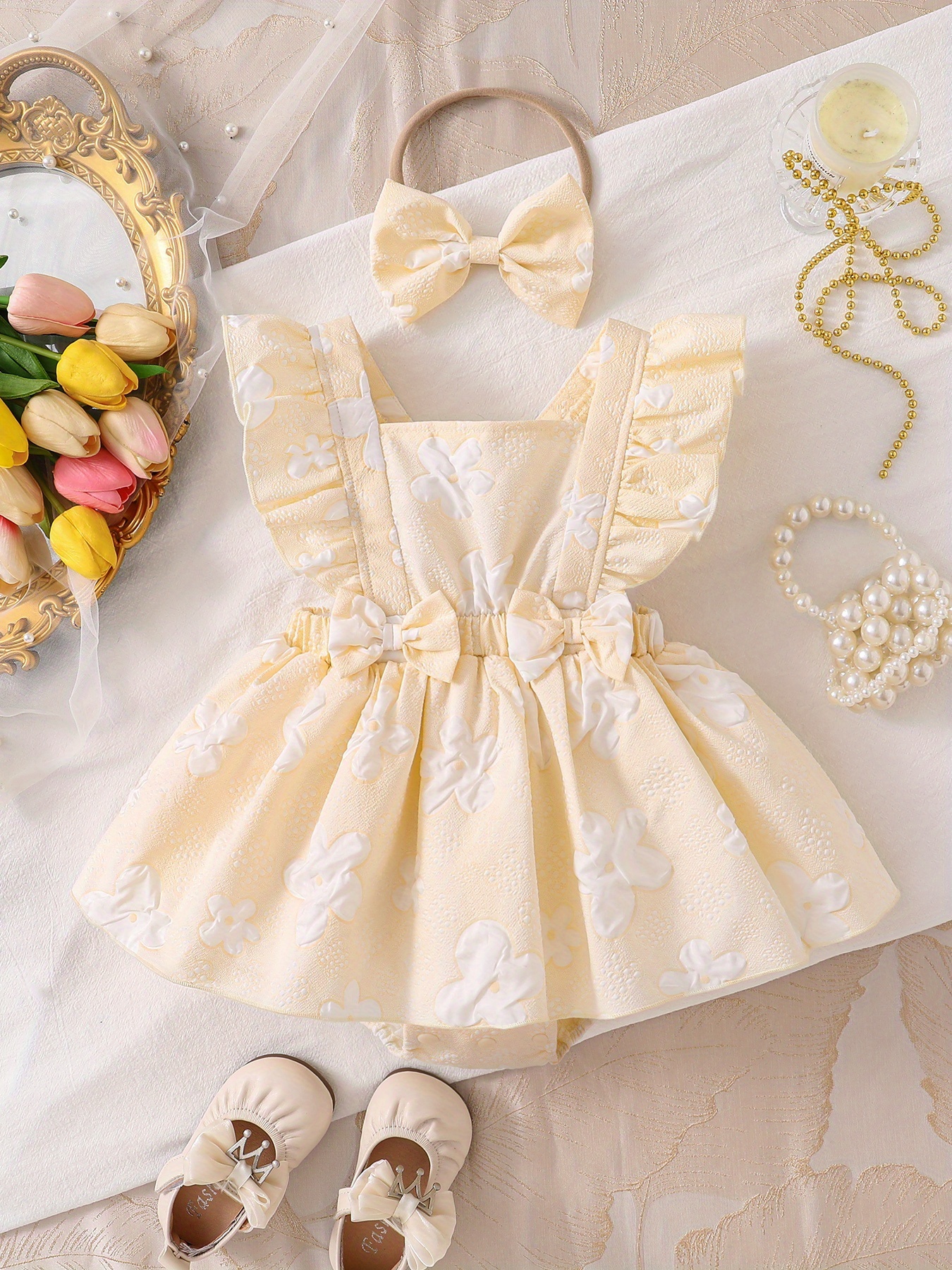 children's girl yellow lace bow Temu Oman