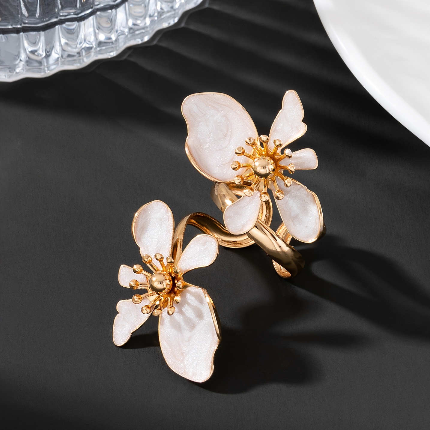 Elegant Summer Beach Style Handmade Flower Open Ring