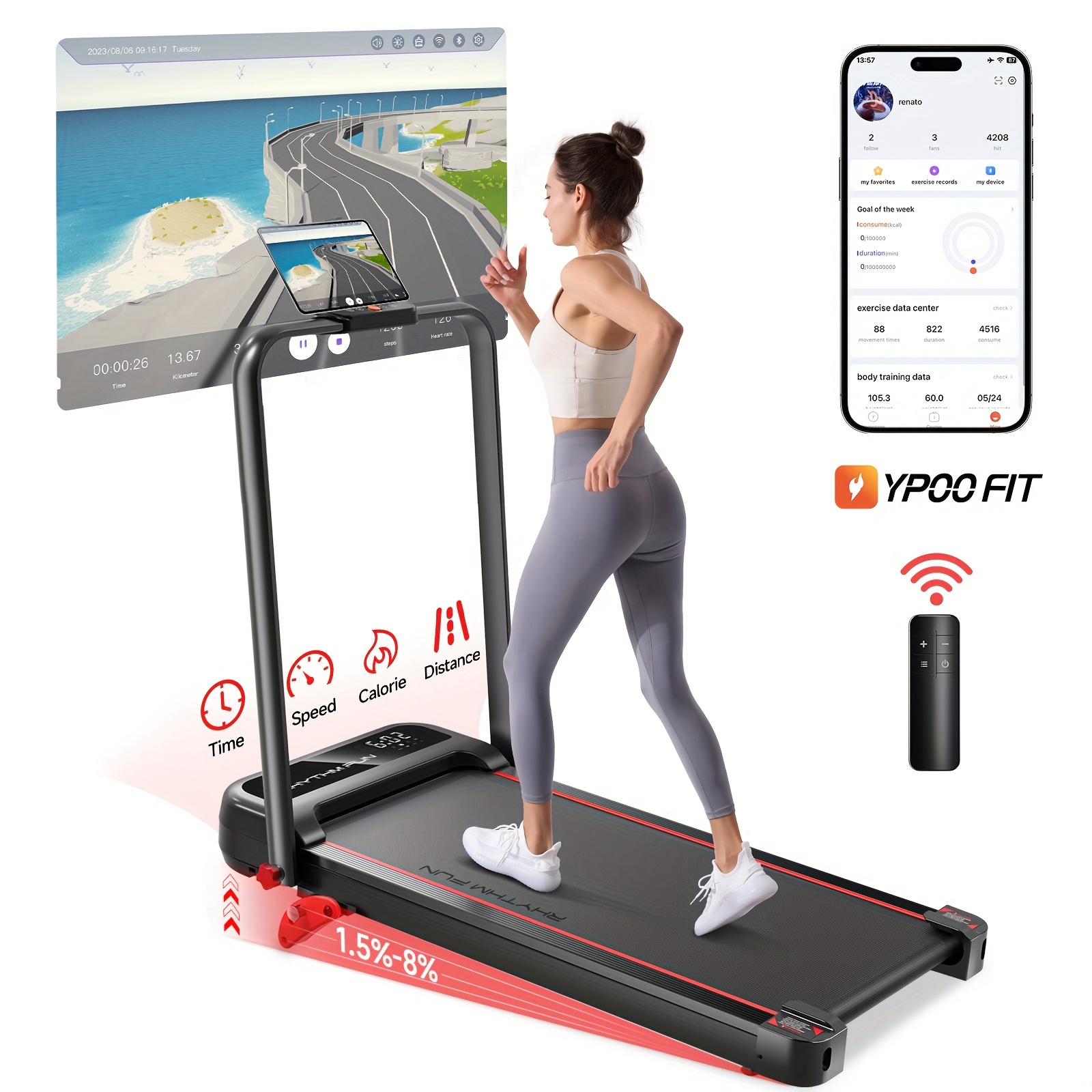 portable treadmill home office household incline foldable Temu