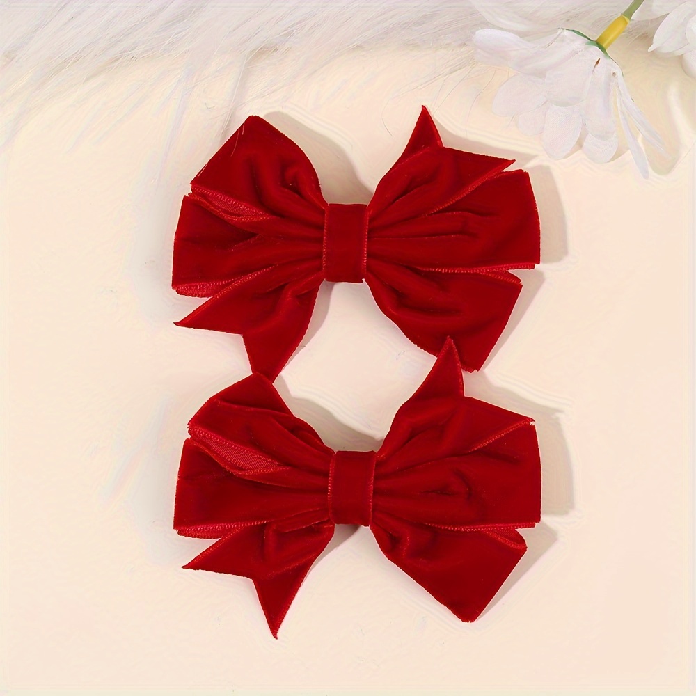 

Elegant Red Plush Bow Hair Clips For Women, 2pcs Solid Color Nonslip Hairpins, Perfect Accessories For And Holiday Dress-up, Cute Hair Clips