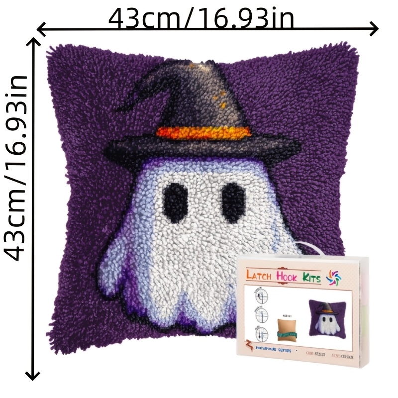 Latch Hook Pillow Kit Halloween Ghost with Witch Hat
