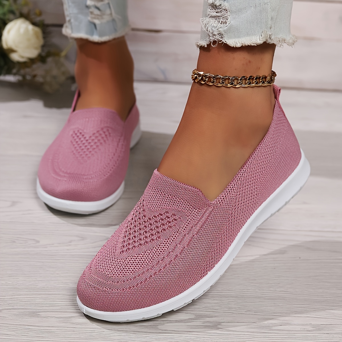 women s solid color knitted sneakers soft sole lightweight details 4