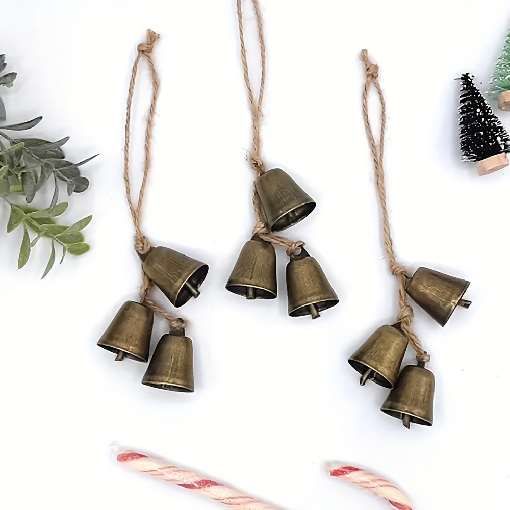 TEMU Set Of 3 Vintage-style Christmas Bells And Garland For Rustic Farmhouse Decor, Adorning Your Fireplace Mantel, Christmas Tree, Or As A Festive