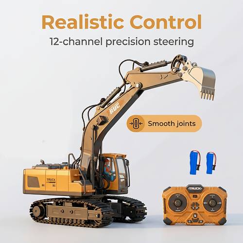 12 channels 1 20 rc excavator with water spray alloy shovel head construction vehicle realistic engineering toy for boys girls indoor outdoor gift