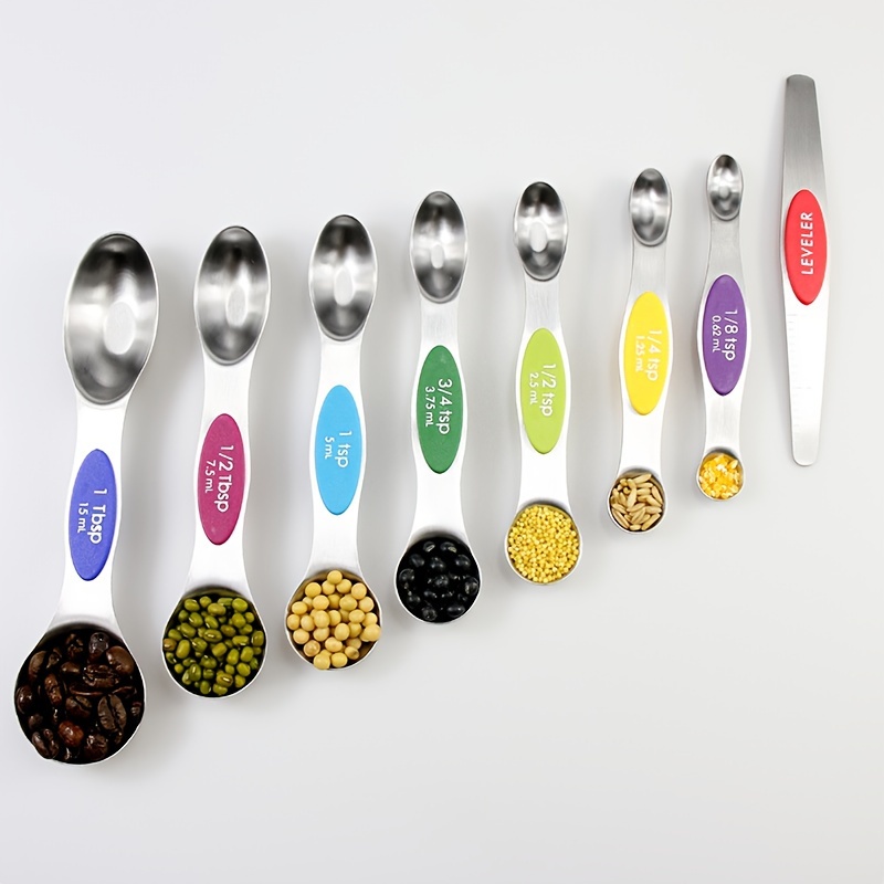 TEMU 8pcs Measuring Spoon Set, Double-ended Magnetic Kitchen Seasoning Scoop For Liquid And Ingredients