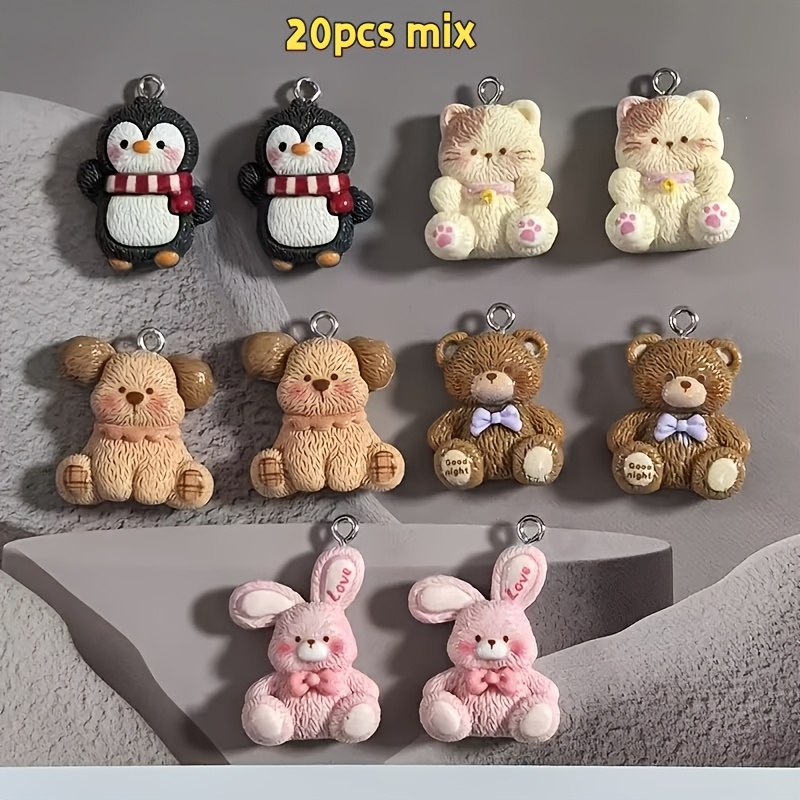 TEMU 20/21/36 pezzi Mix Nuovo Pendente/Charms in Resina Qualit� e Squisita, con Aggiunte a Forma di , Cucciolo, Orsetto di Peluche, , Gattino. per
