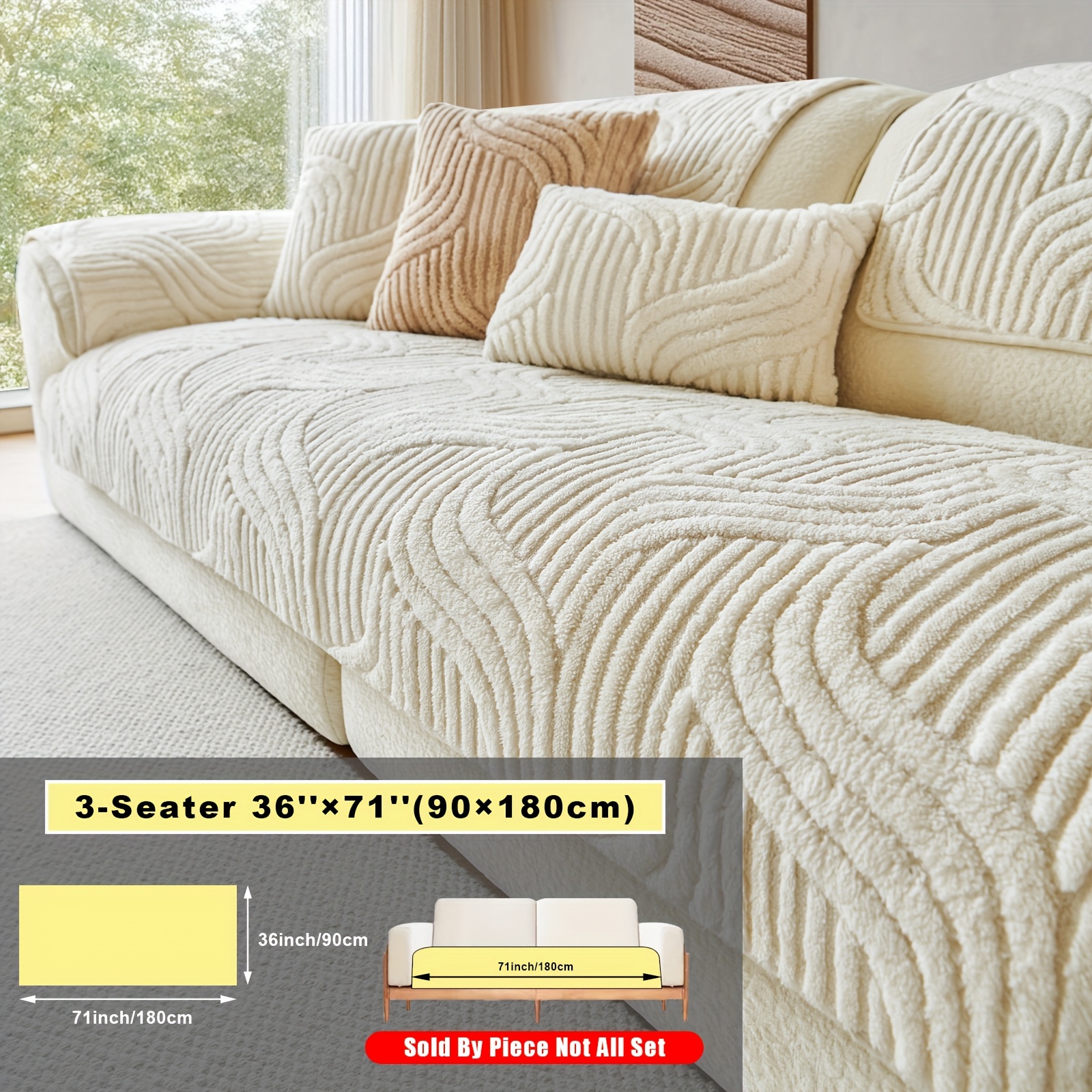 TEMU 1 Housse de canapé jacquard épaisse et courte en peluche, tissu de protection au , protection antidérapante pour canapé adaptée aux animaux de