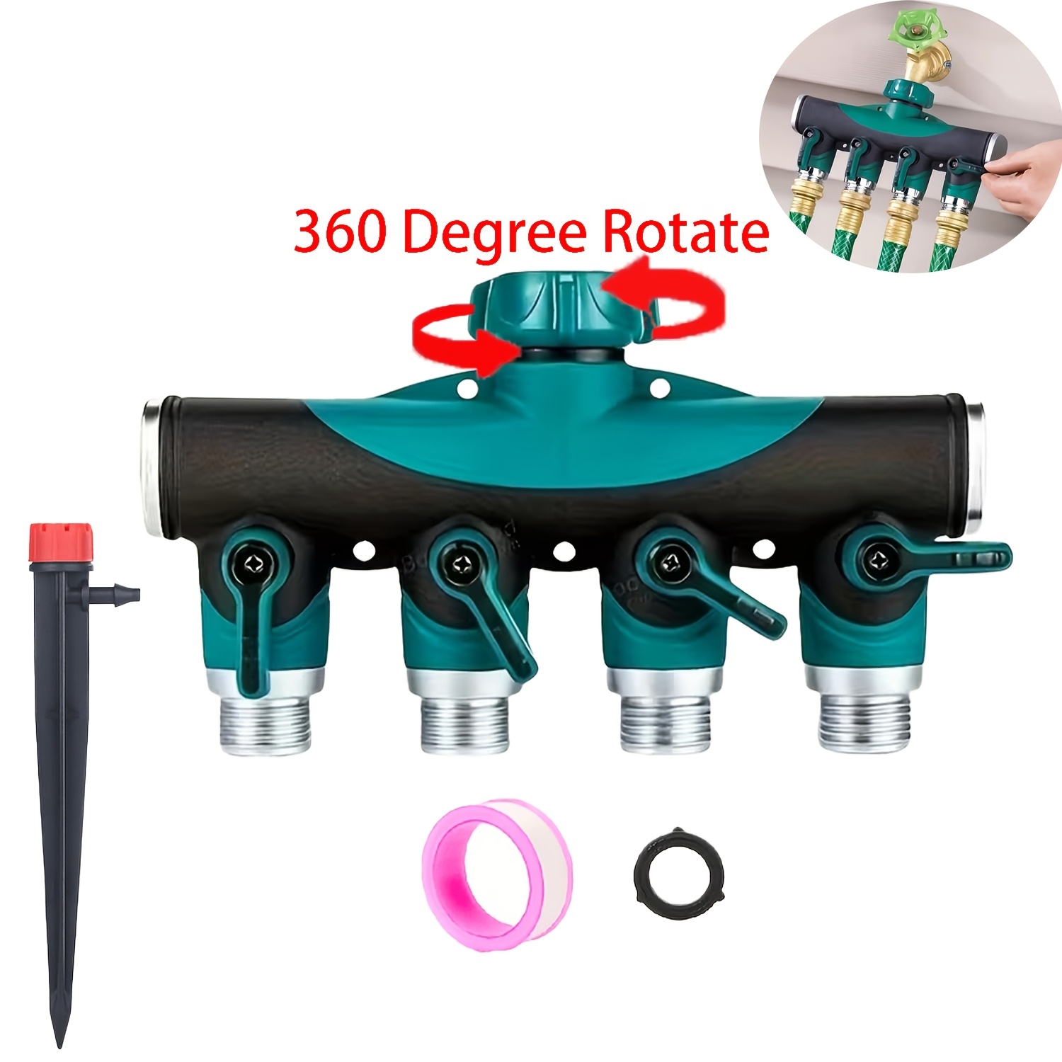 TEMU 3/4 Inch Heavy Duty Garden Hose Splitter, Water Flow Distributor With Independent Shut-off Valves, Outdoor Lawn Irrigation Household Faucet